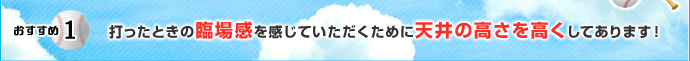 おすすめ1 打ったときの臨場感を感じていただくために天井の高さを高くしてあります！